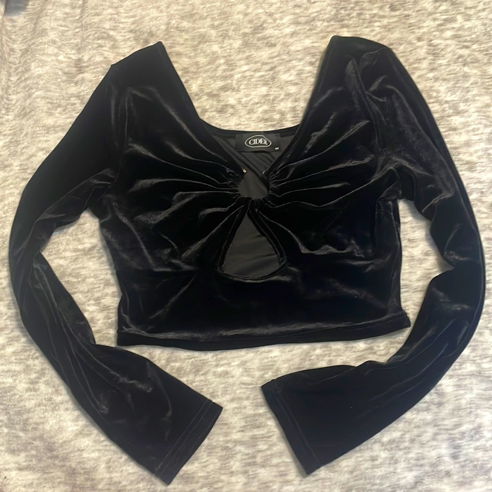 Cider Clothing Velvet Long Sleeve Cutout Keyhole Crop Top